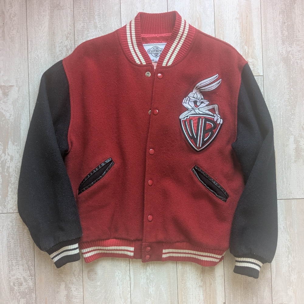 90s Bugs Bunny Red and Black Varsity Jacket